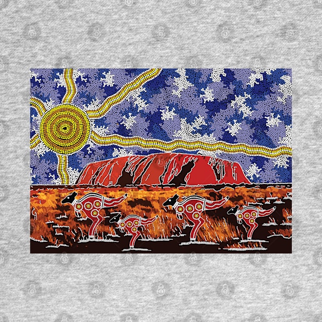 Aboriginal Art - Uluru Ayers Rock Blue Sky by hogartharts